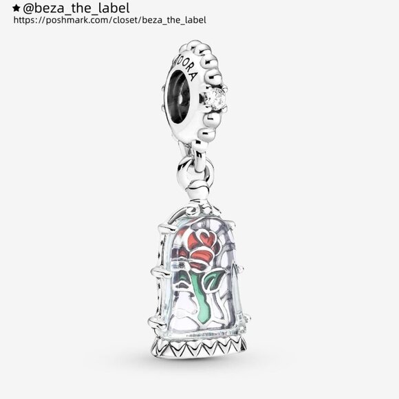 Pandora Disney Beauty and the Beast Enchanted Rose Dangle Charm - Picture 1 of 2